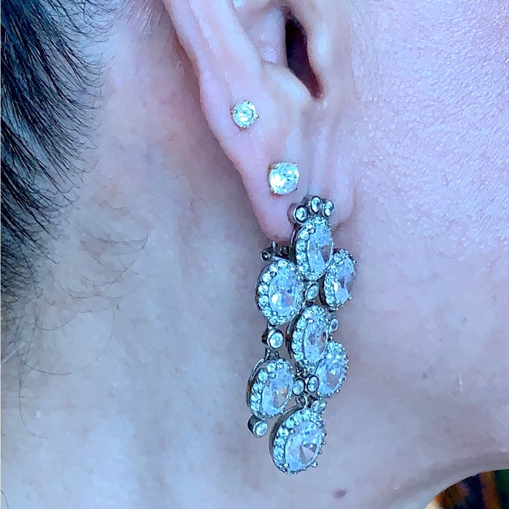 Fabulous Silver Chandelier CZ Earrings with Posts/Omega Backs